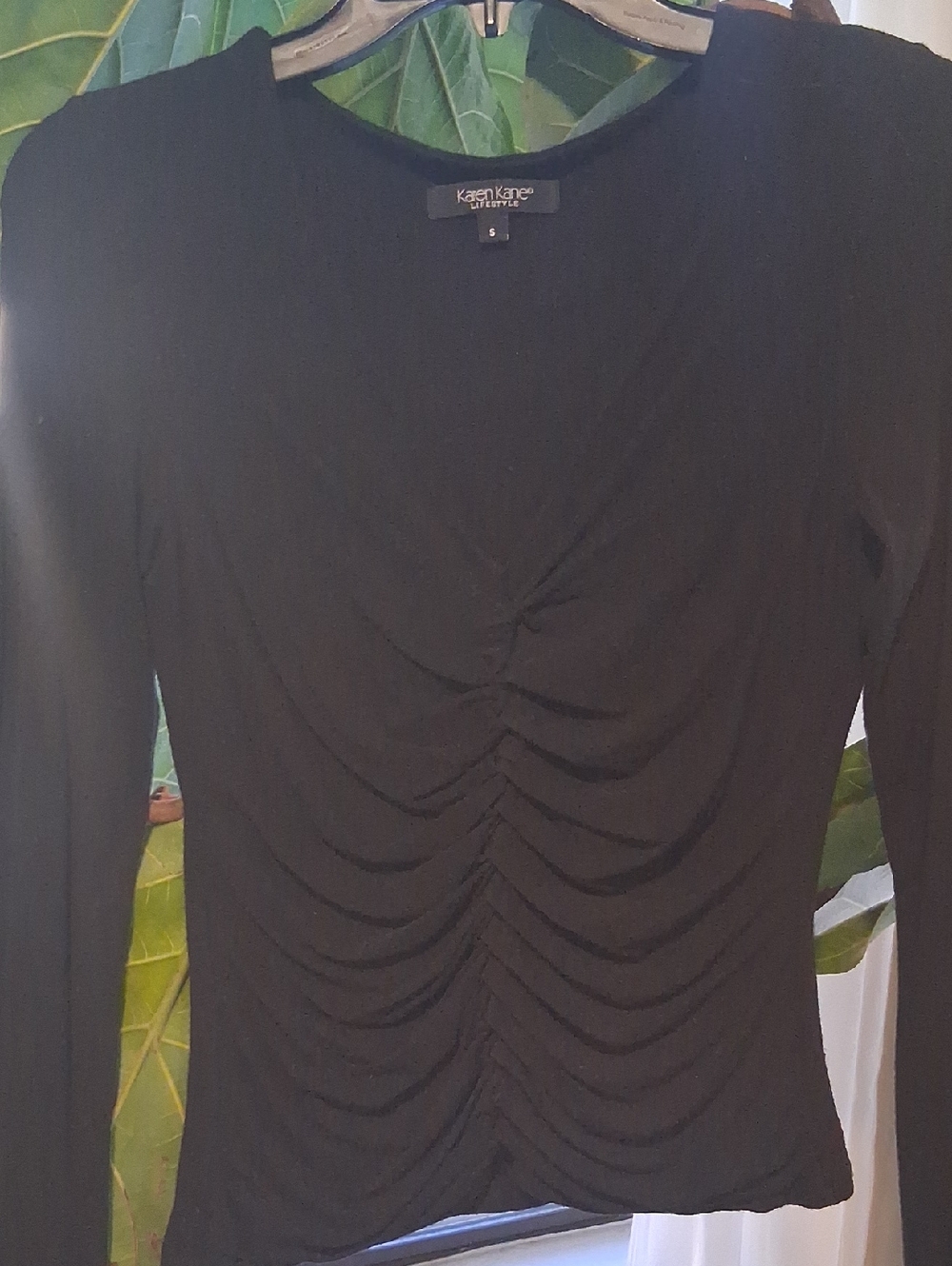 Karen Kane Black Ruched Front Long-Sleeve Top